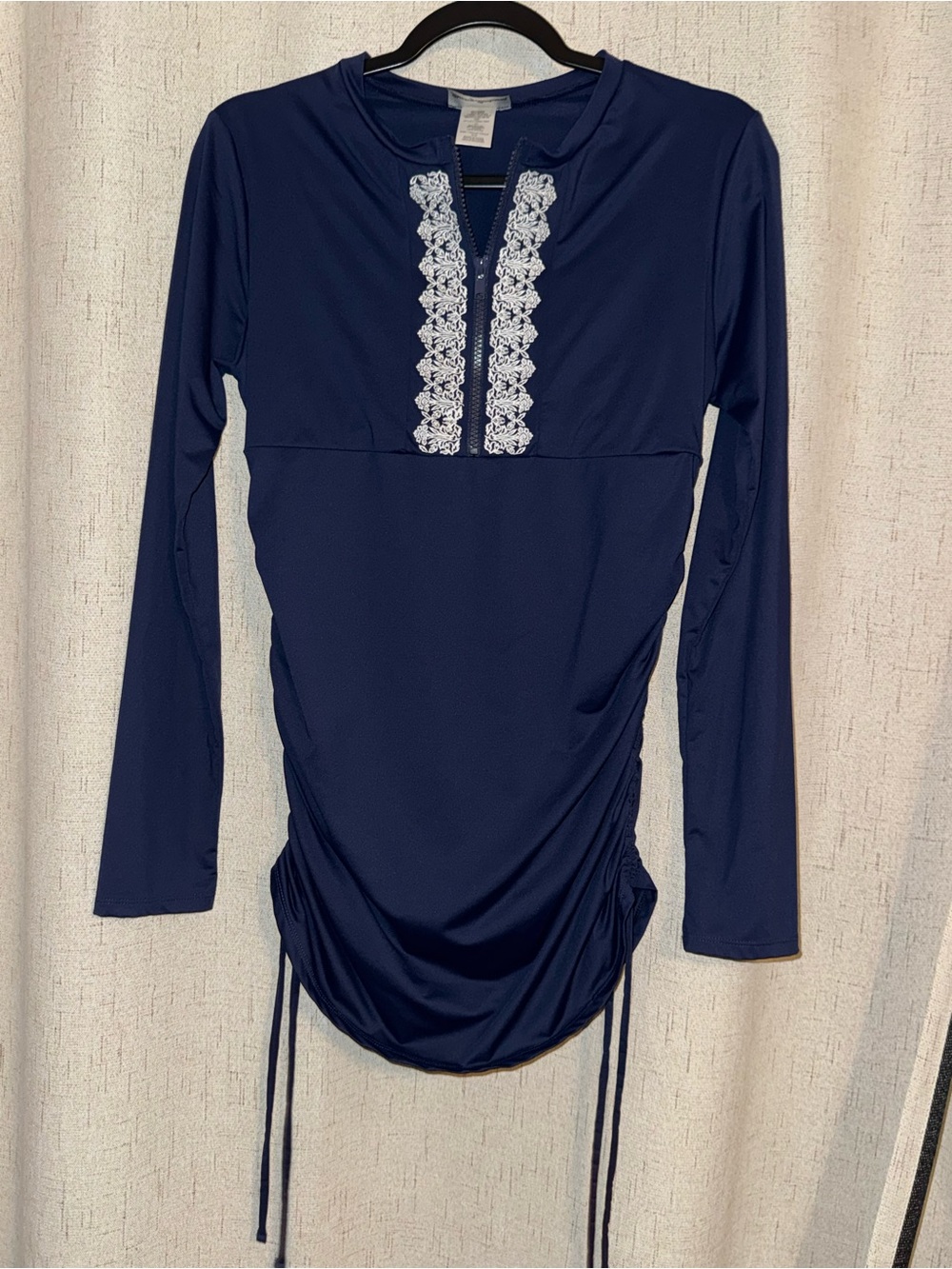 Tommy Bahama Navy Blue Embroidered Rash Guard Swim Top Medium UPF